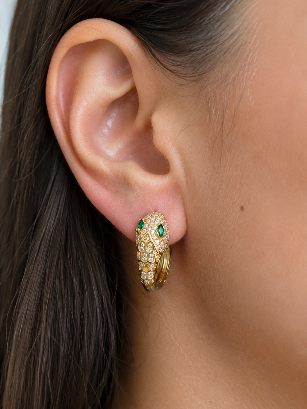 14k Gold Plated Hoop Earrings with White Zircon - Picture 2 of 9